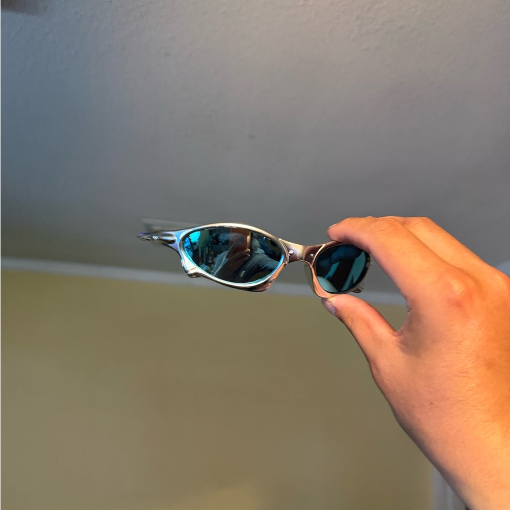 Silver Frame Sunglasses with Blue Mirror Lenses Oakley Oakleys